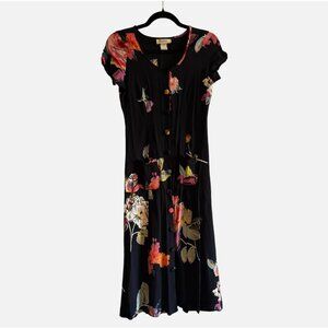 Regine Los Angeles Dress Floral Black Crepe Vintage Size Small